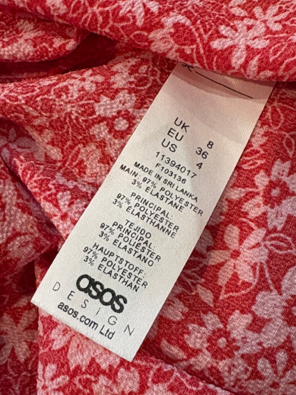ASOS Red Floral Square Neck Long-Sleeve Dress Tiered Dress Size 4 - Picture 6 of 8